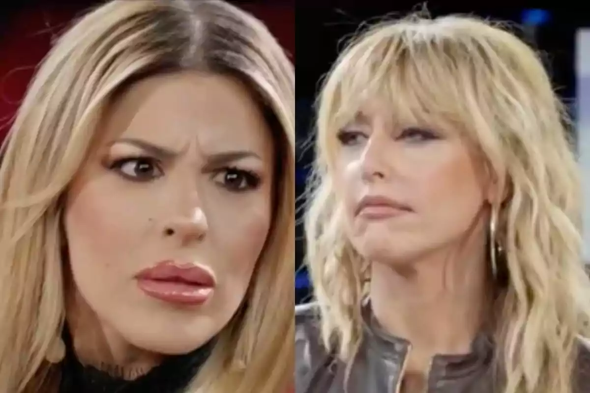 Oriana Marzoli y Emma García con expresiones faciales serias y cabello rubio, una con el ceño fruncido y la otra con una expresión neutral en 'Inside Oriana'.