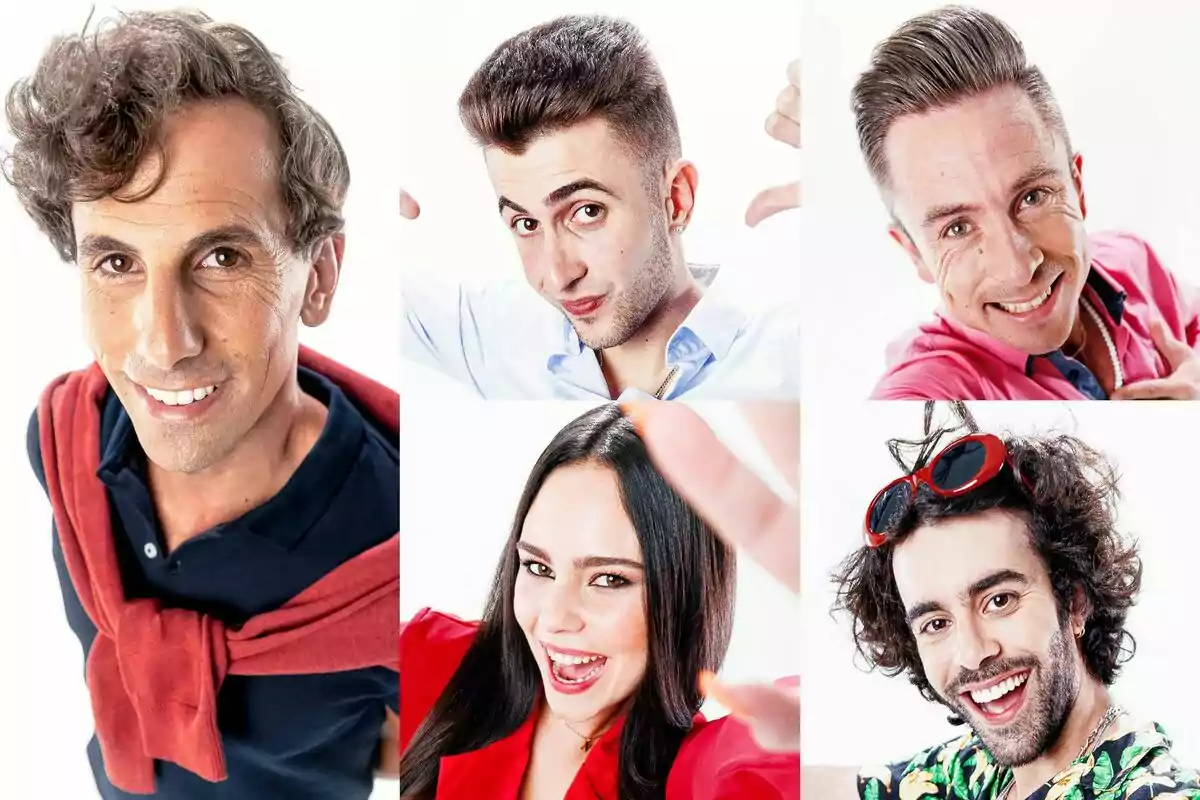 Montaje de los nominados de Gran Hermano: Óscar, Luis, Juan, Nerea y Ruvens.