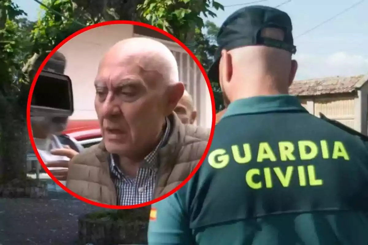 Un agente de la Guardia Civil está de espaldas mientras que en un recuadro se muestra a un hombre mayor con expresión seria.