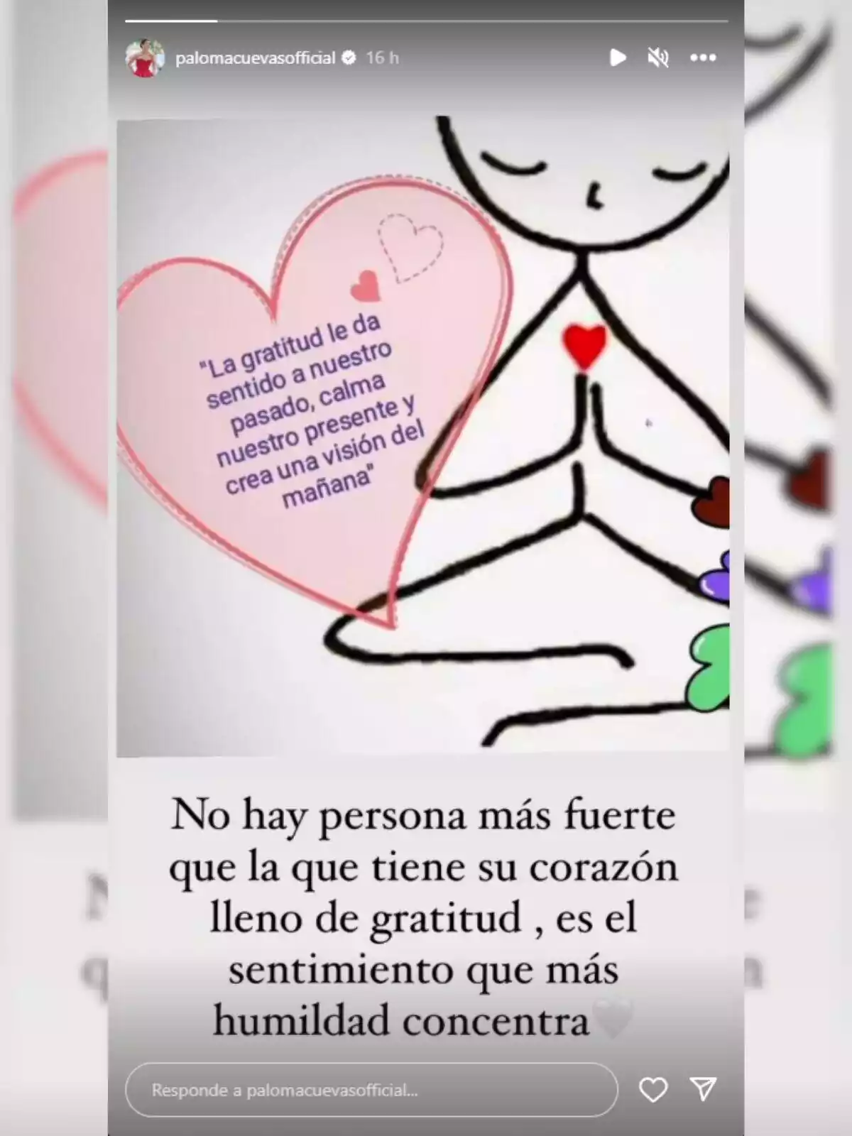 Storie de Paloma Cuevas en Instagram con un dibujo y un texto sobre la gratitud el 7 de noviembre de 2023 Storie de Paloma Cuevas en Instagram con un dibujo y un texto sobre la gratitud el 7 de noviembre de 2023