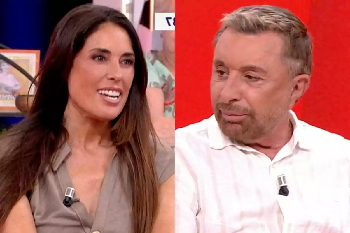 Isabel Rábago con cabello largo y oscuro sonríe mientras José Manuel Parada con cabello corto y barba la observa, ambos llevan micrófonos de solapa y están en 'Y ahora Sonsoles'.