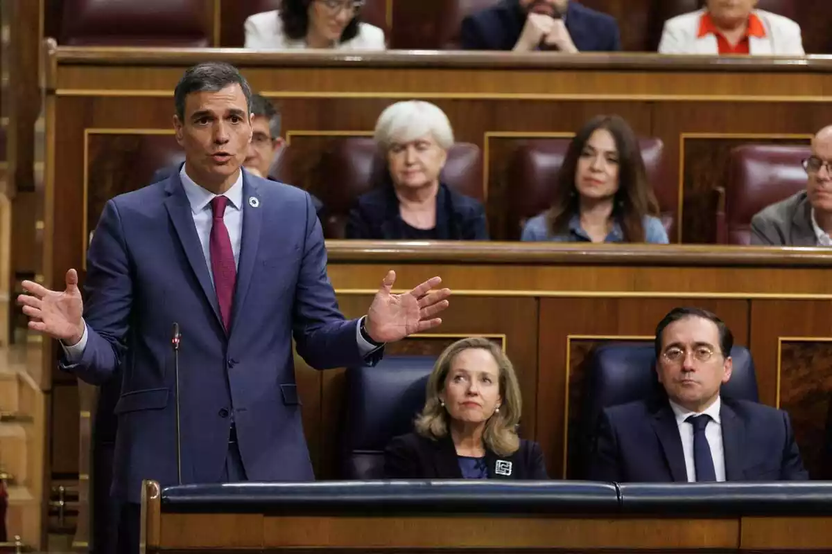 Pedro Sánchez, hablando desde su pupitre en el Congreso de los Diputados
