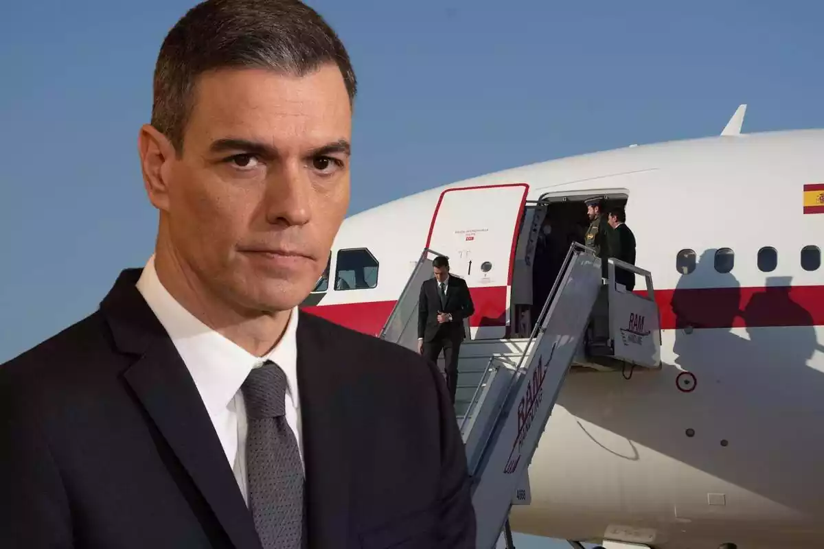 Fotomontaje de Pedro Sánchez con el Falcon