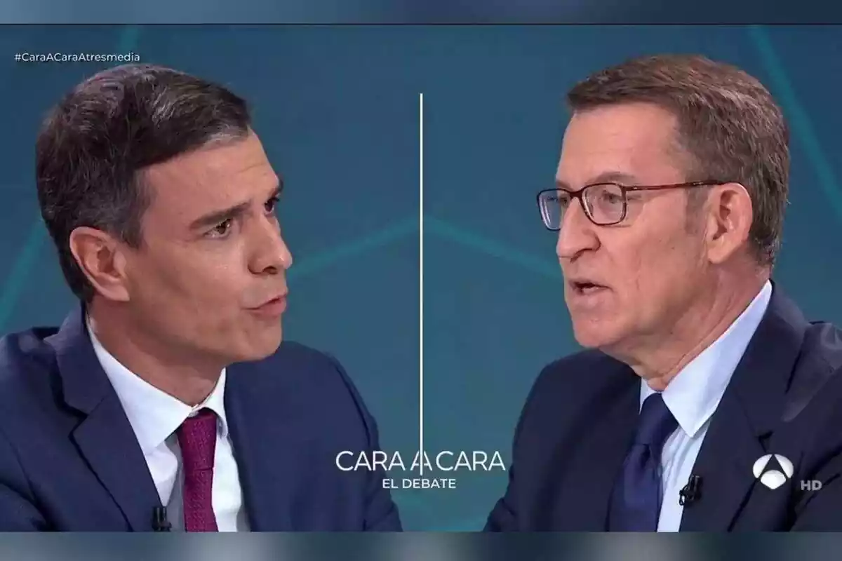 Pedro Sánchez y Alberto Núñez Feijóo en el cara a cara de Atresmedia el pasado lunes, 10 de julio de 2023