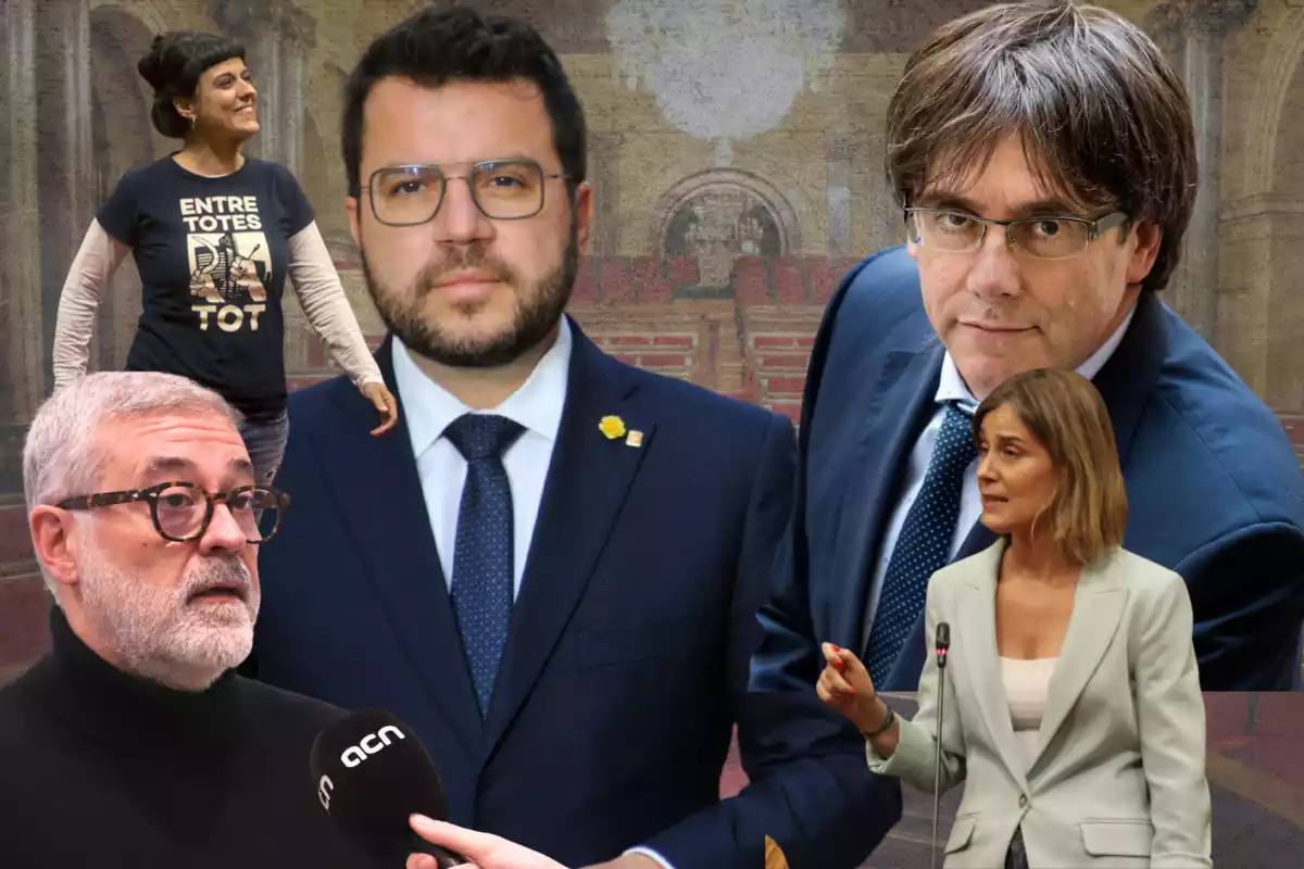 Un montaje de Pere Aragonès, Anna Gabriel, Carles Riera, Jéssica Albiach y Carles Puigdemont