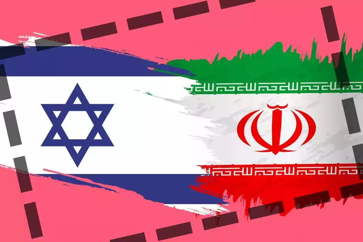 Montaje de la bandera de Israel y la de Palestina