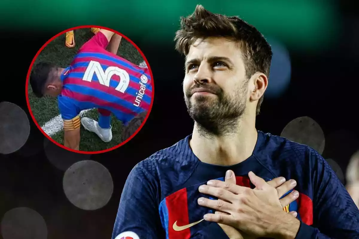 Gerard Piqué mira al cielo agradecido con una imagen recortada de Pau Cubarsí a su lado