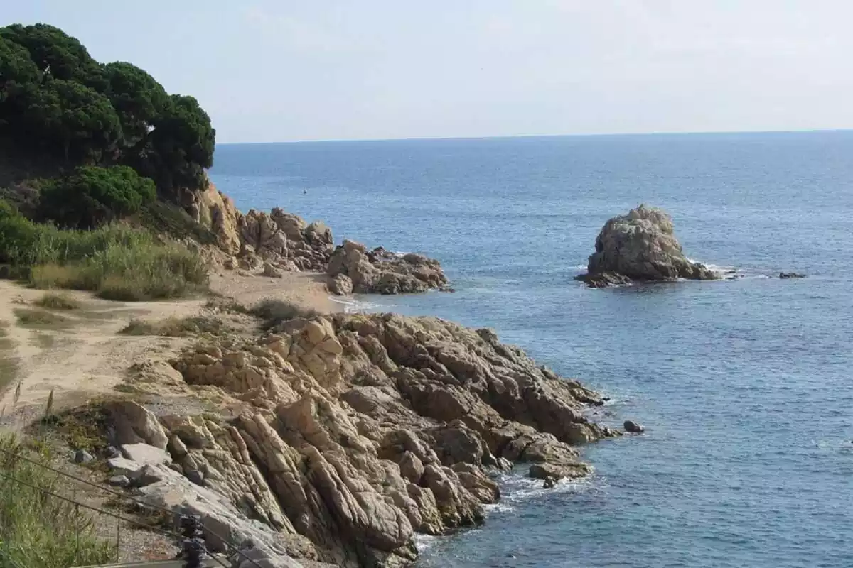 Imagen de la playa de la Rocagrossa, en el Maresme