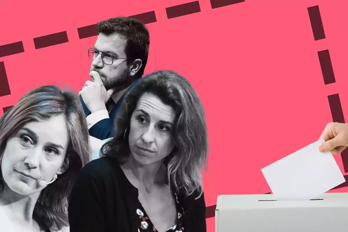 Jessica Albiach, Pere Aragonès y Laia Estrada dando la espalda a una urna electoral