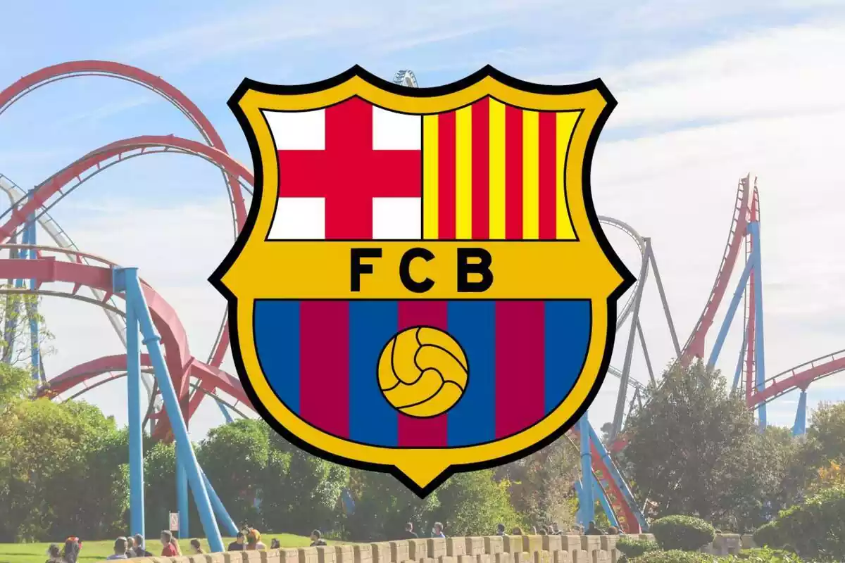 Montaje de foto del Portaventura World con escudo del FC Barcelona