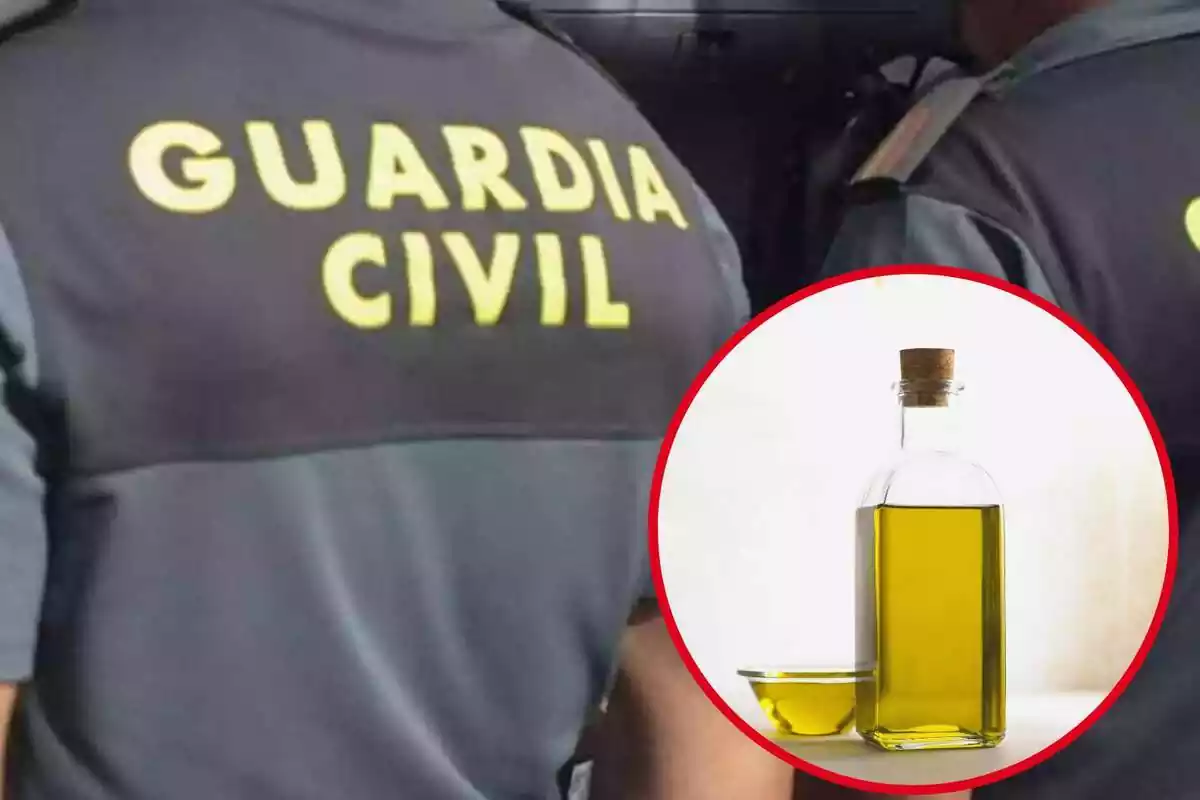 Imagen de la Guardia Civil e imagen destacada de una botella de aceite de oliva