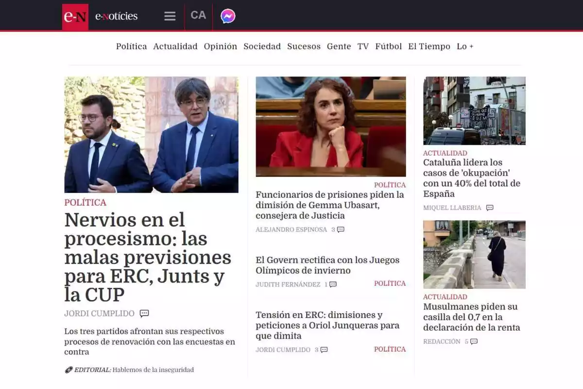 Captura de pantalla de la nueva portada del E-Notícies en su versión en castellano