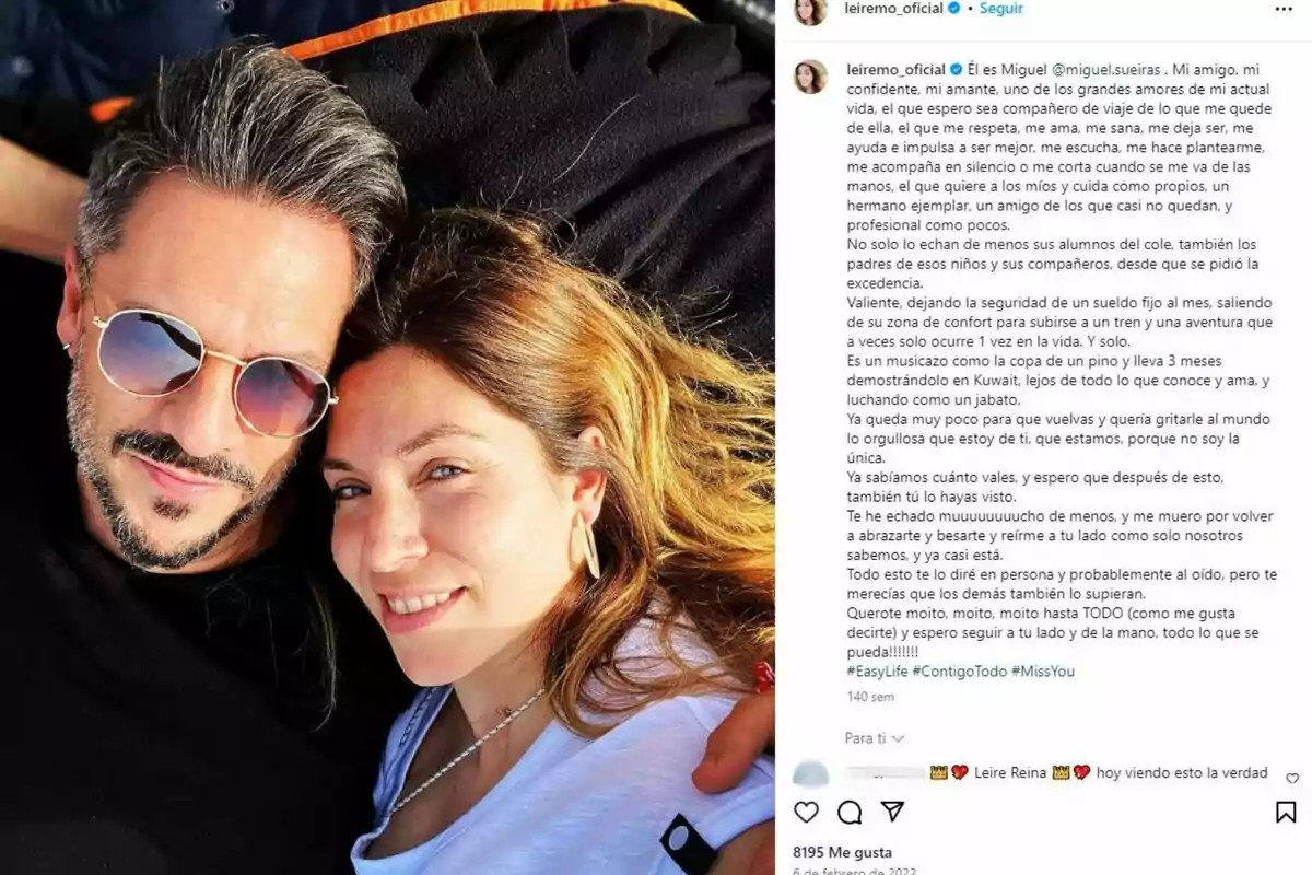 Miguel Sueiras y Leire Martínez sonriente se toma una selfie al aire libre, ambos lucen relajados y felices. Miguel Sueiras y Leire Martínez sonriente se toma una selfie al aire libre, ambos lucen relajados y felices.
