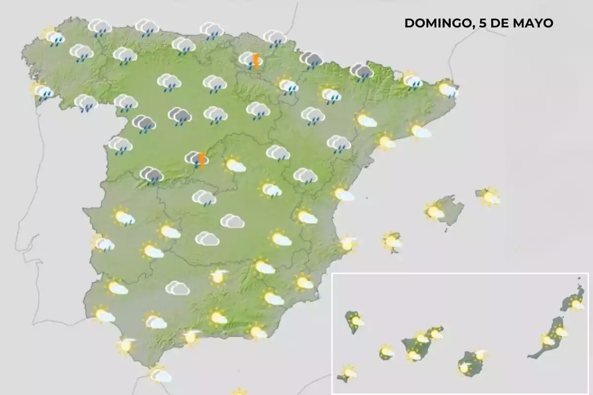 Mapa de España con el tiempo del 5 de mayo Mapa de España con el tiempo del 5 de mayo