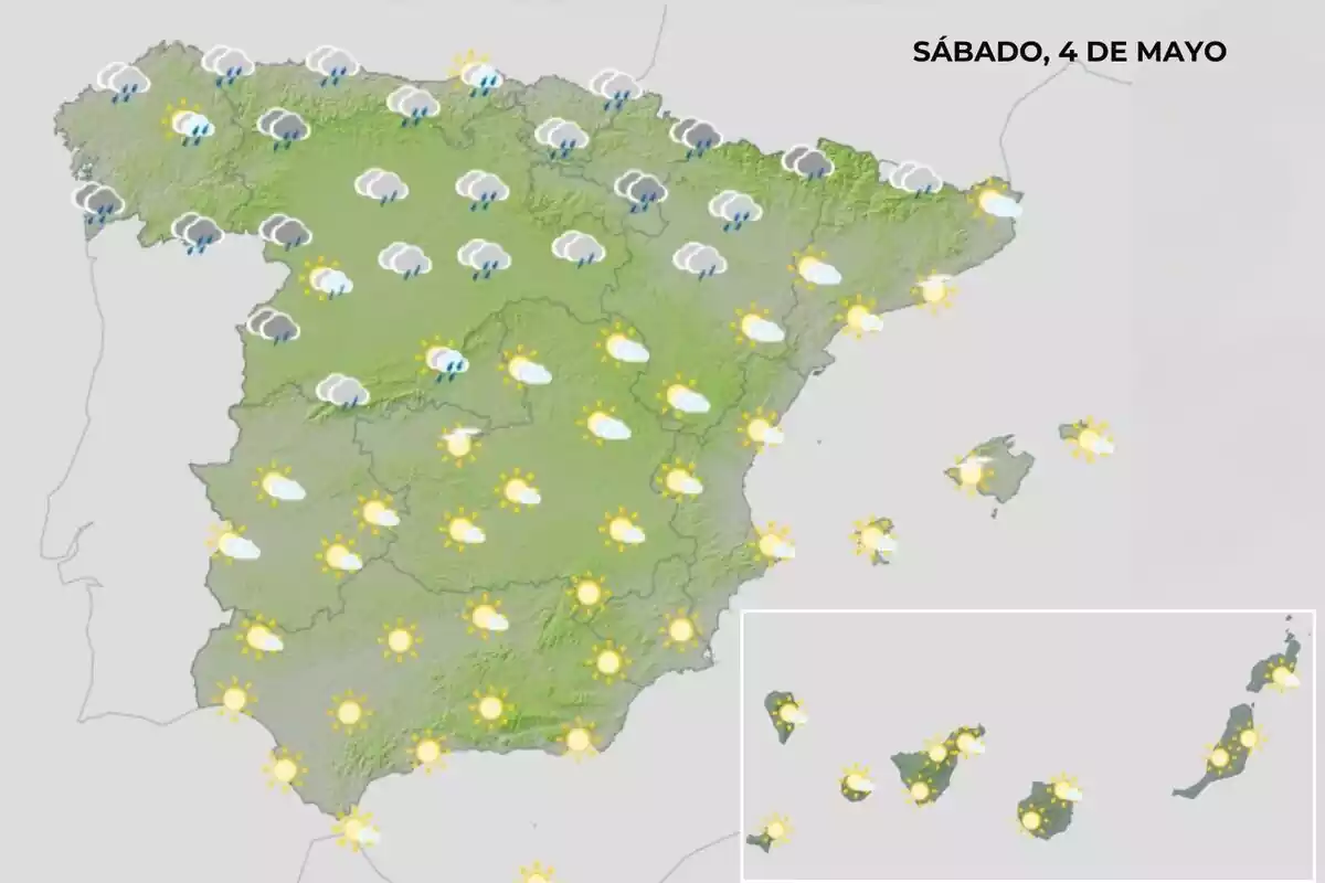 Mapa de España con el tiempo del 4 de mayo Mapa de España con el tiempo del 4 de mayo