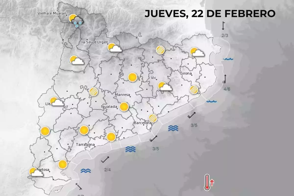 Previsión del Meteocat para el jueves, 22 de febrero Previsión del Meteocat para el jueves, 22 de febrero