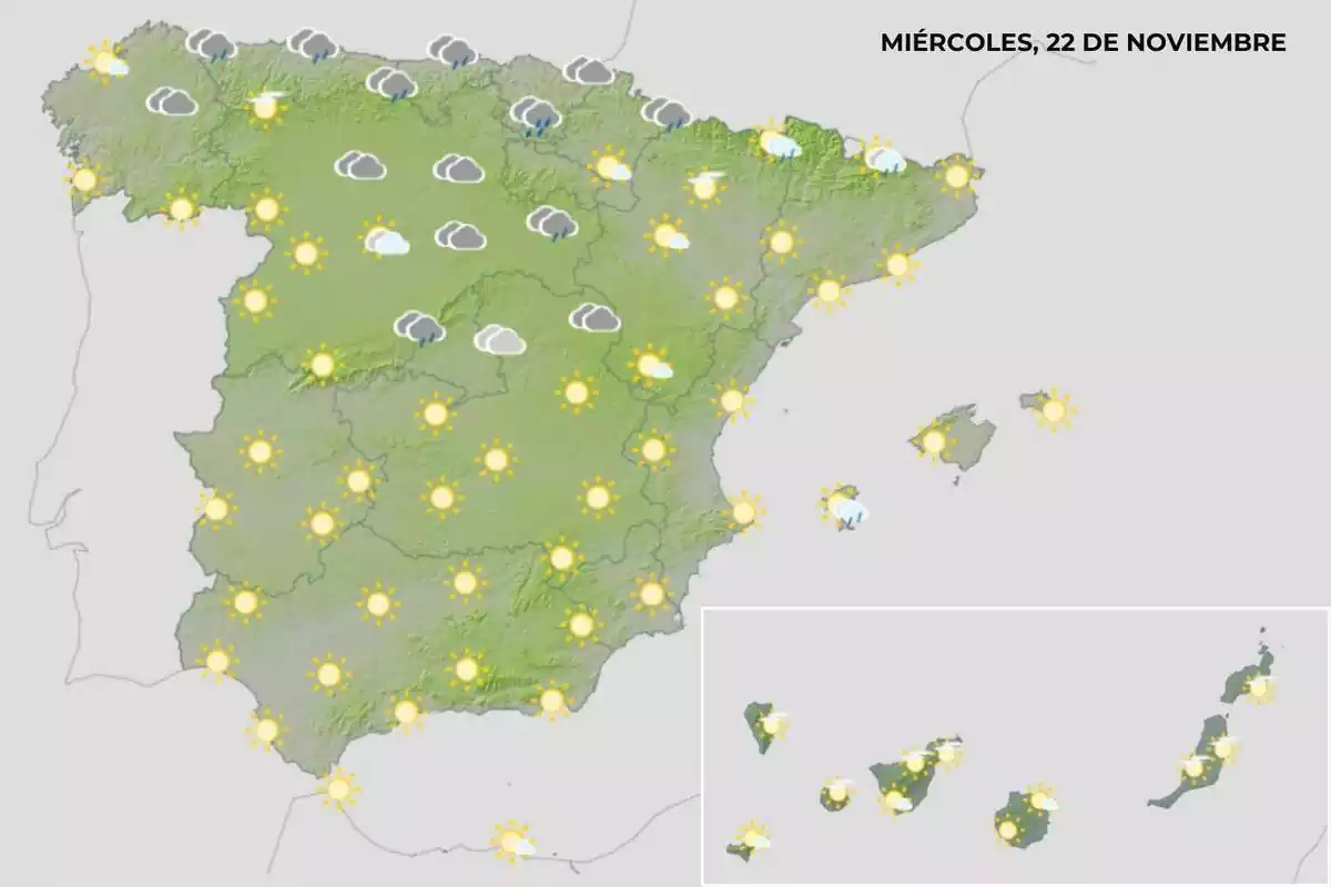 Previsión de la AEMET sobre el tiempo el miércoles, 22 de noviembre Previsión de la AEMET sobre el tiempo el miércoles, 22 de noviembre