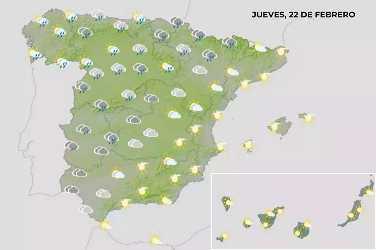 Mapa del tiempo en España el 22 de febrero Mapa del tiempo en España el 22 de febrero