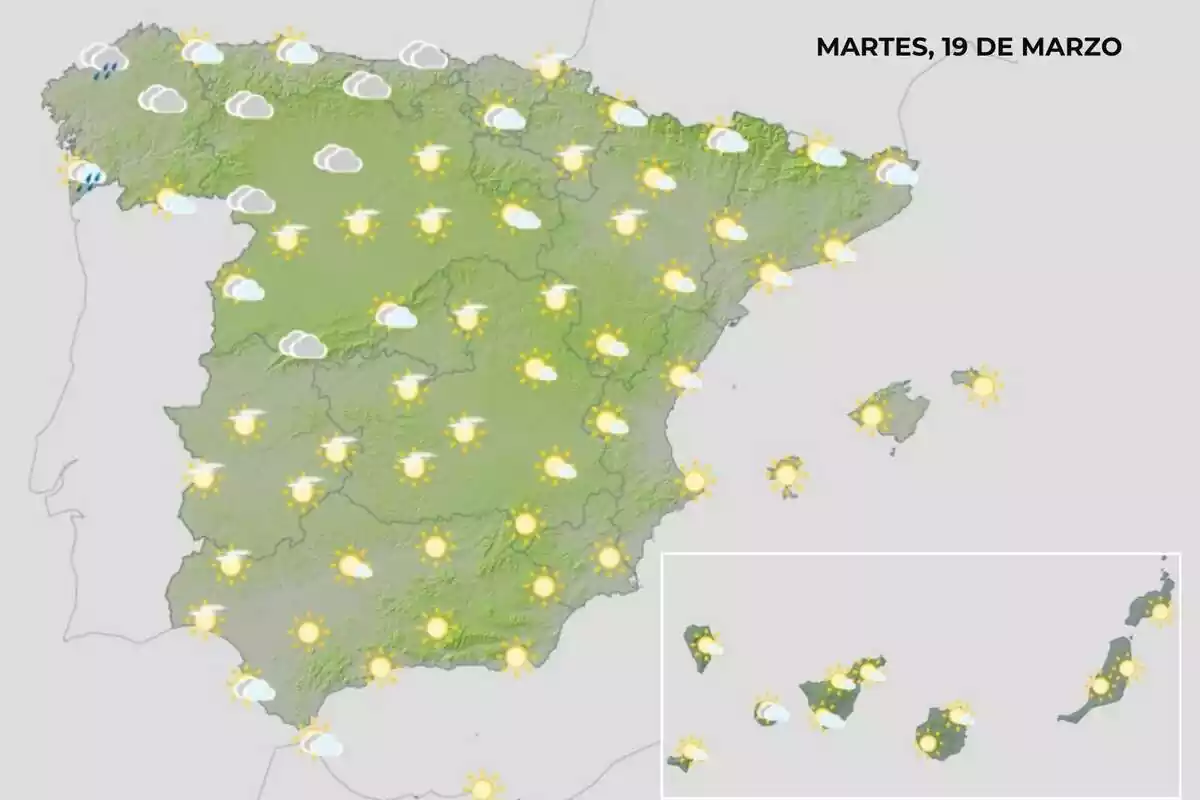 Mapa del tiempo en España el 19 de marzo Mapa del tiempo en España el 19 de marzo