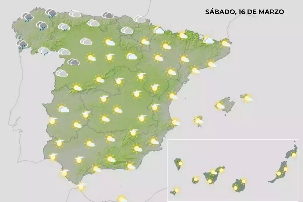 Mapa del tiempo en España el 16 de marzo Mapa del tiempo en España el 16 de marzo
