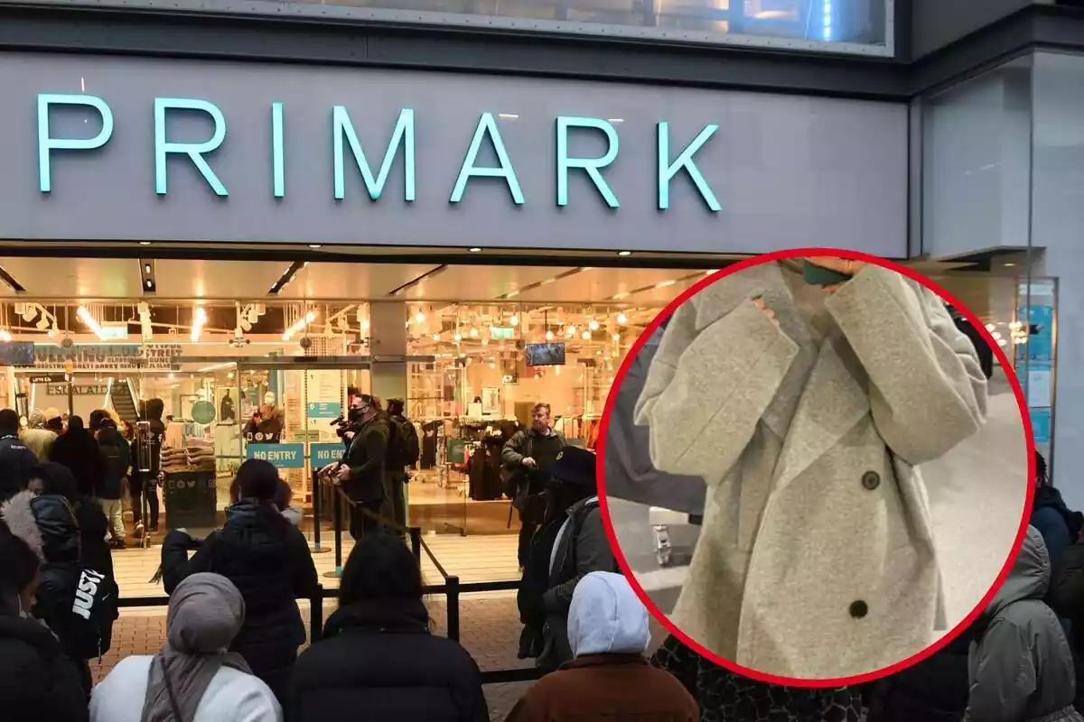 Tienda Primark y primer plano de la gabardina corta