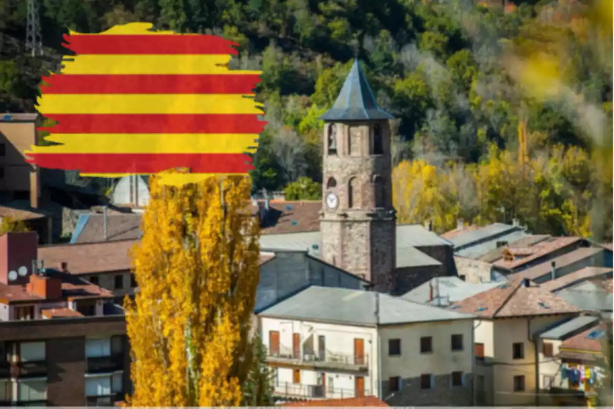 Fotomontaje con una imagen del pueblo Vilaller y una bandera catalana