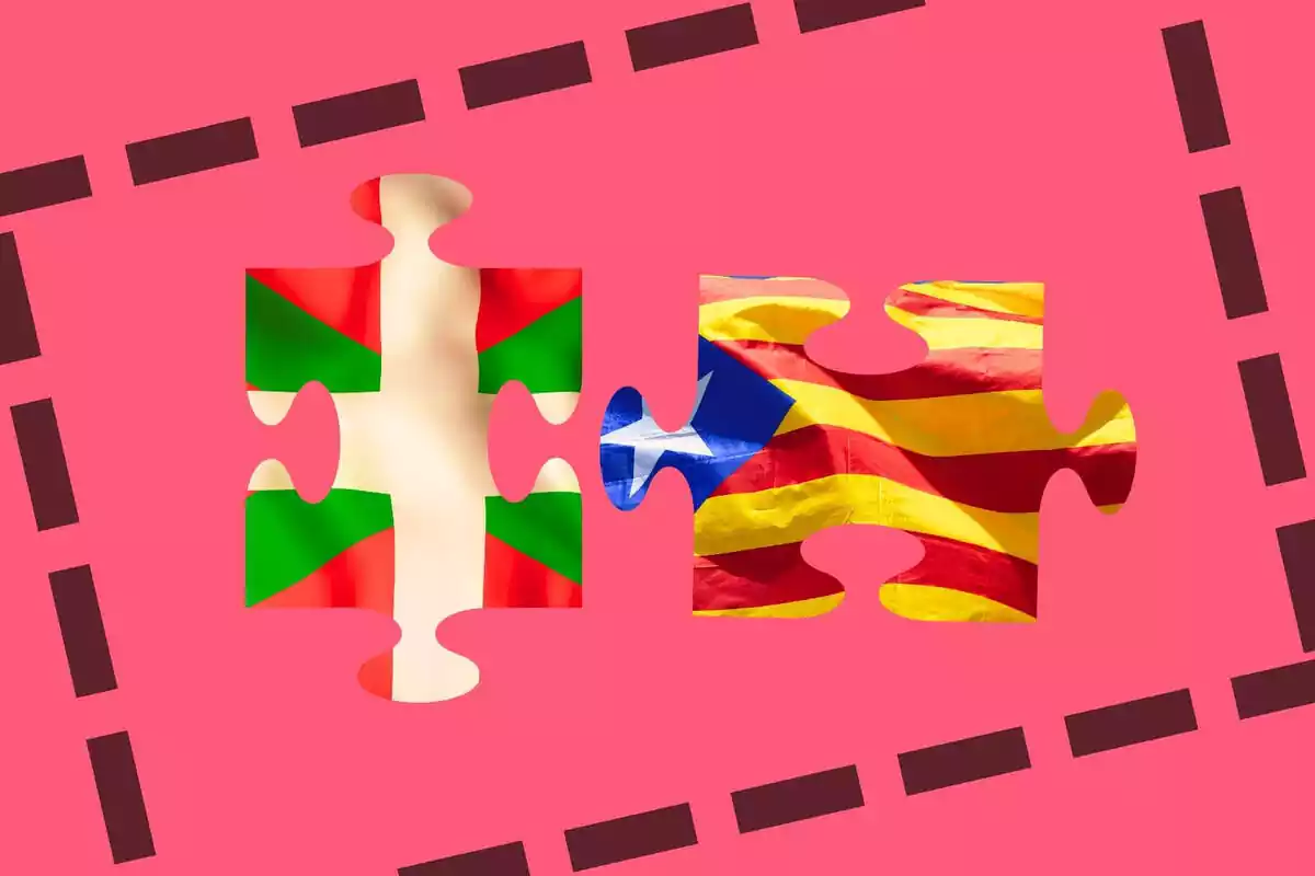 2 piezas de puzzle con la bandera de Cataluña y del País Vasco