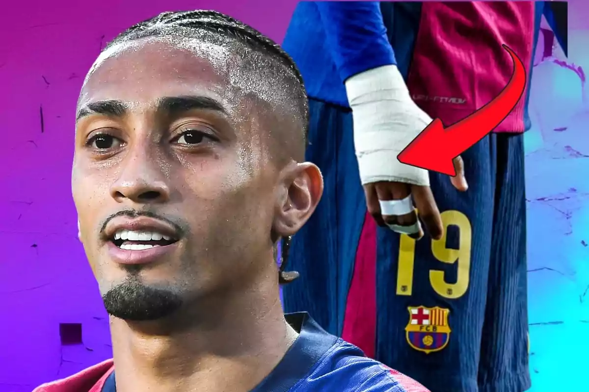 Un jugador de fútbol con una venda en la mano y el número 19 en su uniforme del FC Barcelona.
