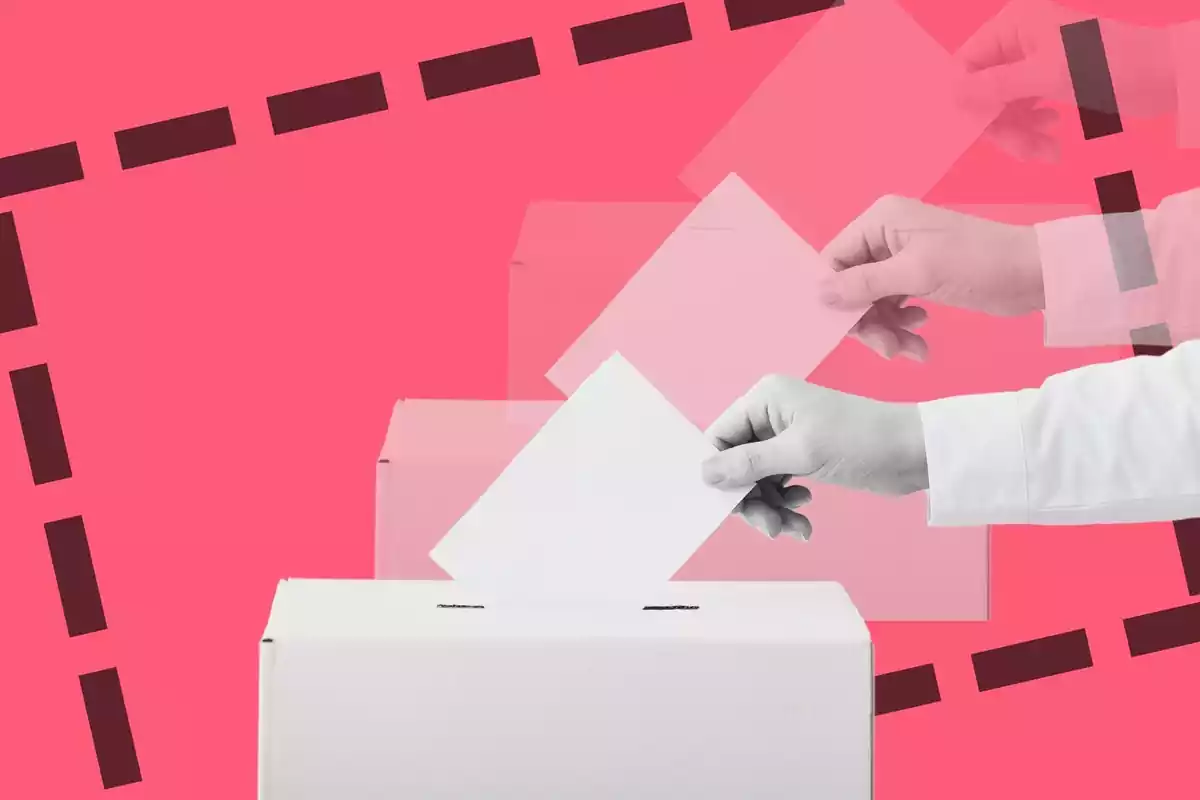 Imagen repetida de una mano depositando un voto en la urna electoral
