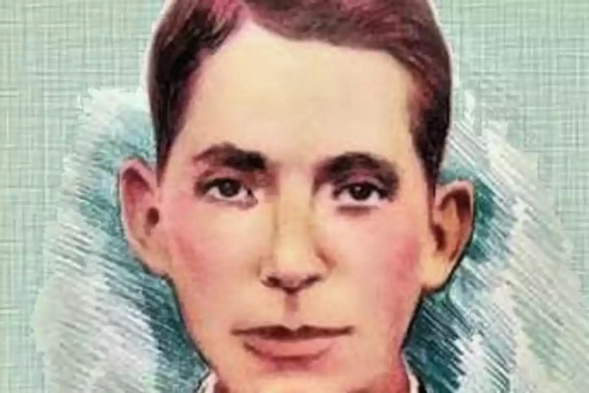 Retrato ilustrado de un hombre joven con cabello corto y expresión seria sobre un fondo texturizado. Retrato ilustrado de un hombre joven con cabello corto y expresión seria sobre un fondo texturizado.