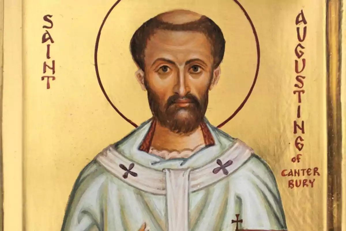 Imagen de un icono religioso que representa a un santo con halo y vestimenta clerical sobre un fondo dorado.
