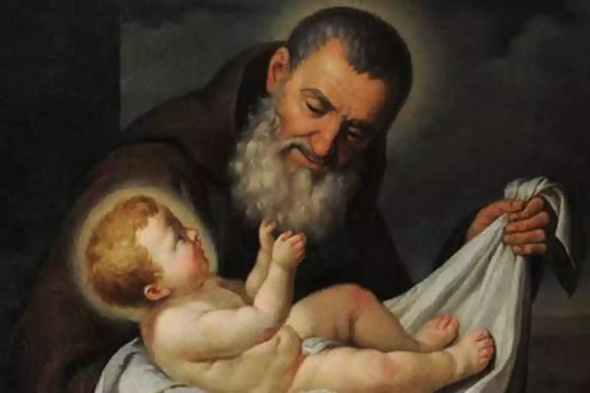 Imagen a color de San Félix de Cantalicio con el Niño Jesús en brazos