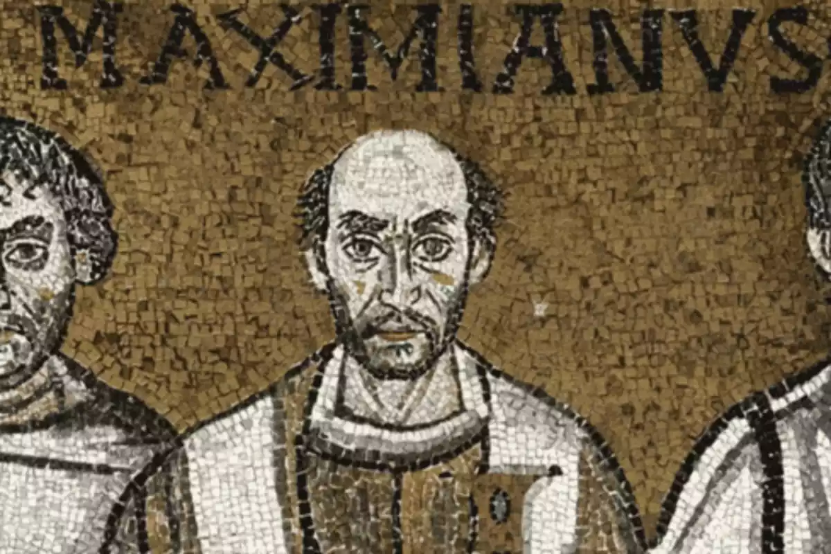 Mosaico a color con imagen de San Maximiano de Rávena