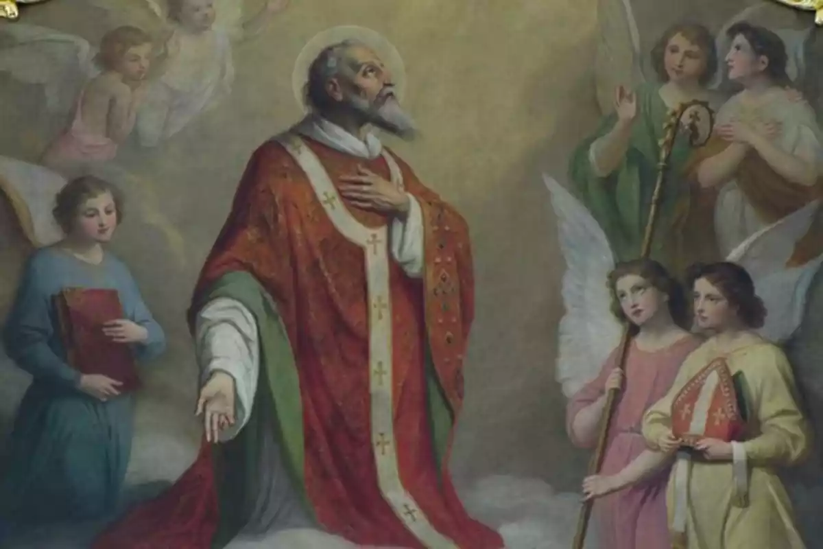 Imagen a color de San Maximino de Tréveris rodeado de ángeles