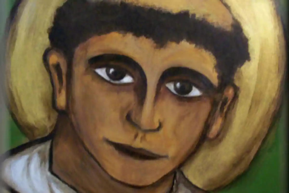 Retrato de un joven con aureola dorada y fondo verde. Retrato de un joven con aureola dorada y fondo verde.