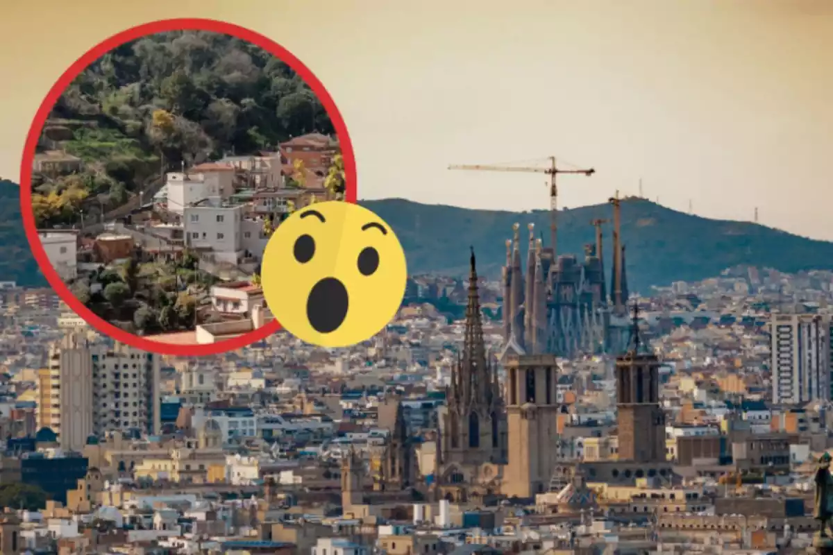 Barcelona y en un círculo el Barrio de Sant Genís con un emoji sorprendido