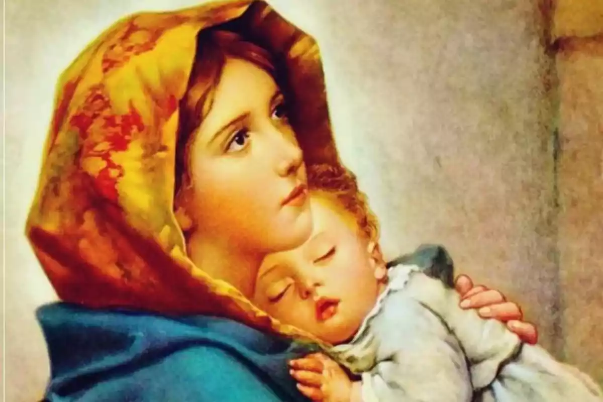 Santa María con el niño en brazos a color