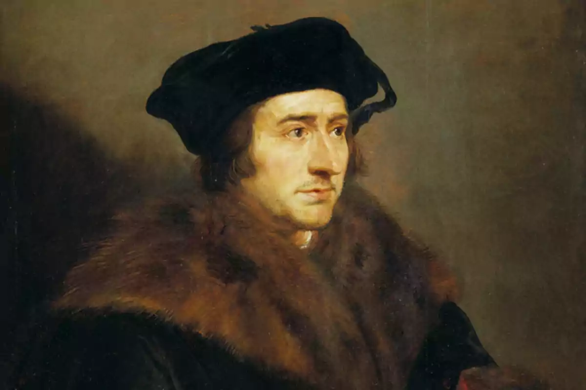 Retrato de un hombre con abrigo de piel y gorro negro mirando hacia la derecha Retrato de un hombre con abrigo de piel y gorro negro mirando hacia la derecha