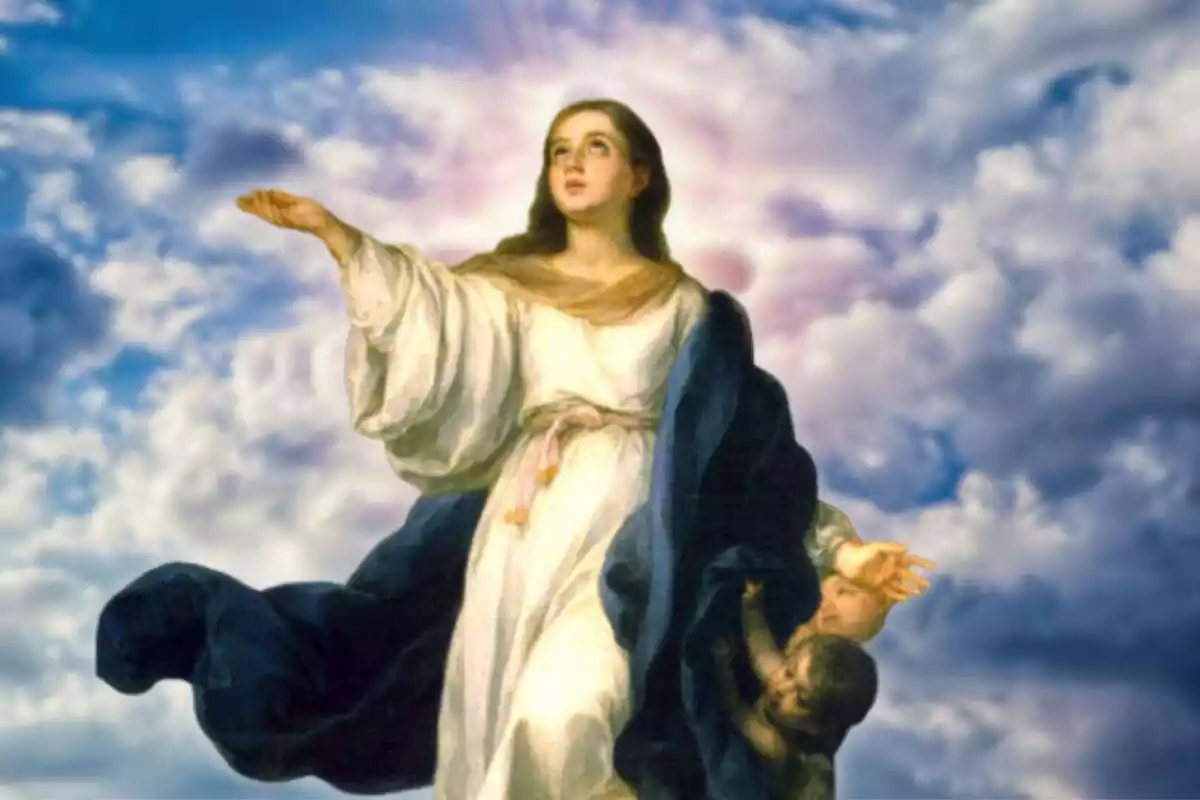 Retrato de la Virgen María con un fondo del cielo