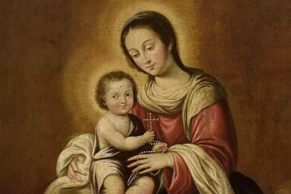 Retrato de la Virgen María sosteniendo al Niño Jesús