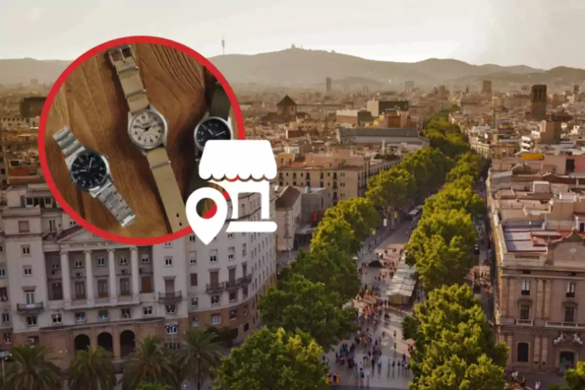 Barcelona y un reloj de tres manillas con una emoji de una tienda