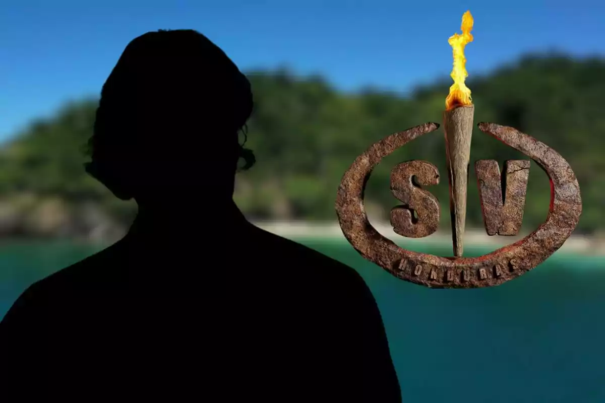 Silueta de una persona, Carlo Costanzia, frente a un fondo de playa con el logo de Supervivientes.