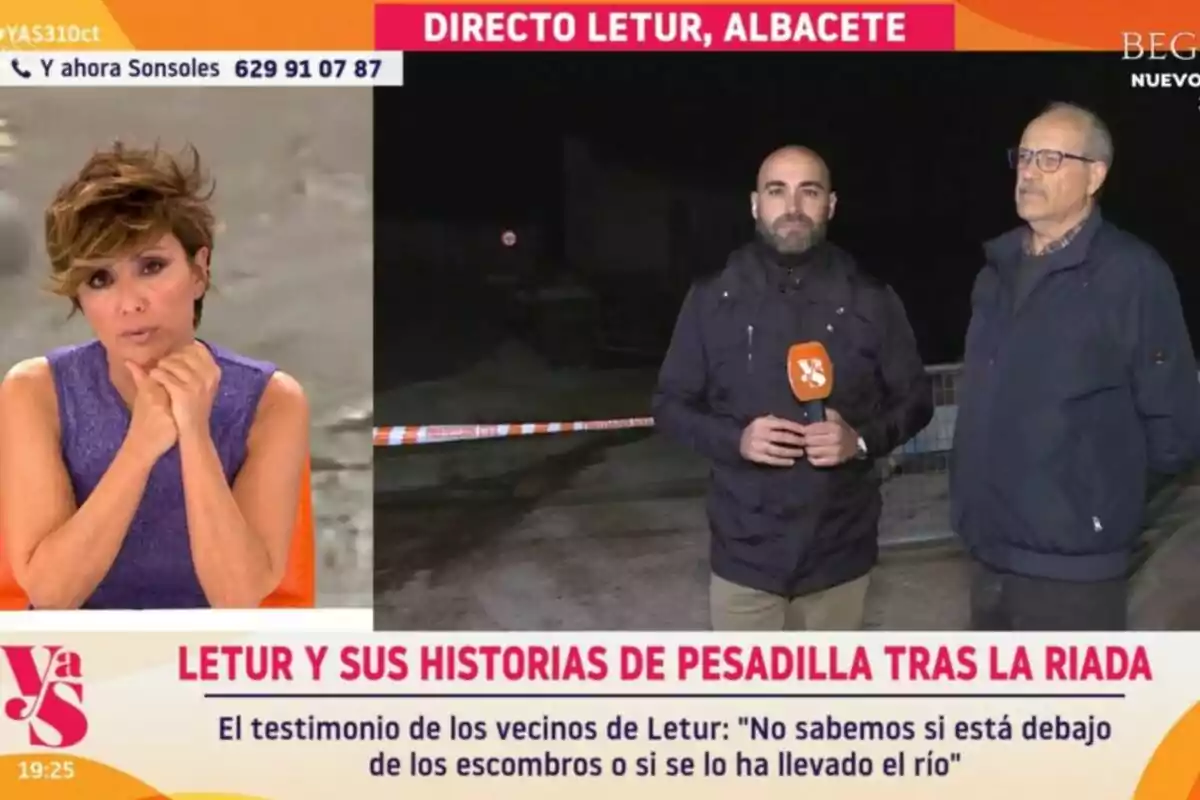 Y ahora Sonsoles en el que Sonsoles Ónega y un reportero en exteriores informan sobre las consecuencias de una riada en Letur, Albacete.