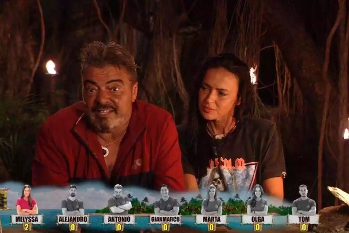 Captura de 'Supervivientes' con Antonio Canales y Olga Moreno en la palapa Captura de 'Supervivientes' con Antonio Canales y Olga Moreno en la palapa