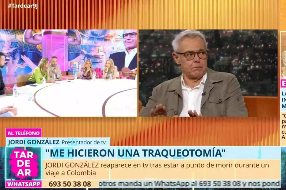 Verónica Dulanto y Frank Blanco en llamada en 'Tardear' y a la derecha imágenes de una entrevista a Jordi González. Verónica Dulanto y Frank Blanco en llamada en 'Tardear' y a la derecha imágenes de una entrevista a Jordi González.