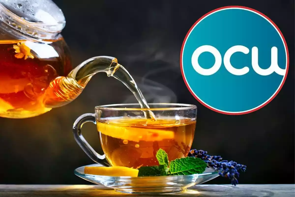 Una taza de té y el logo de la OCU