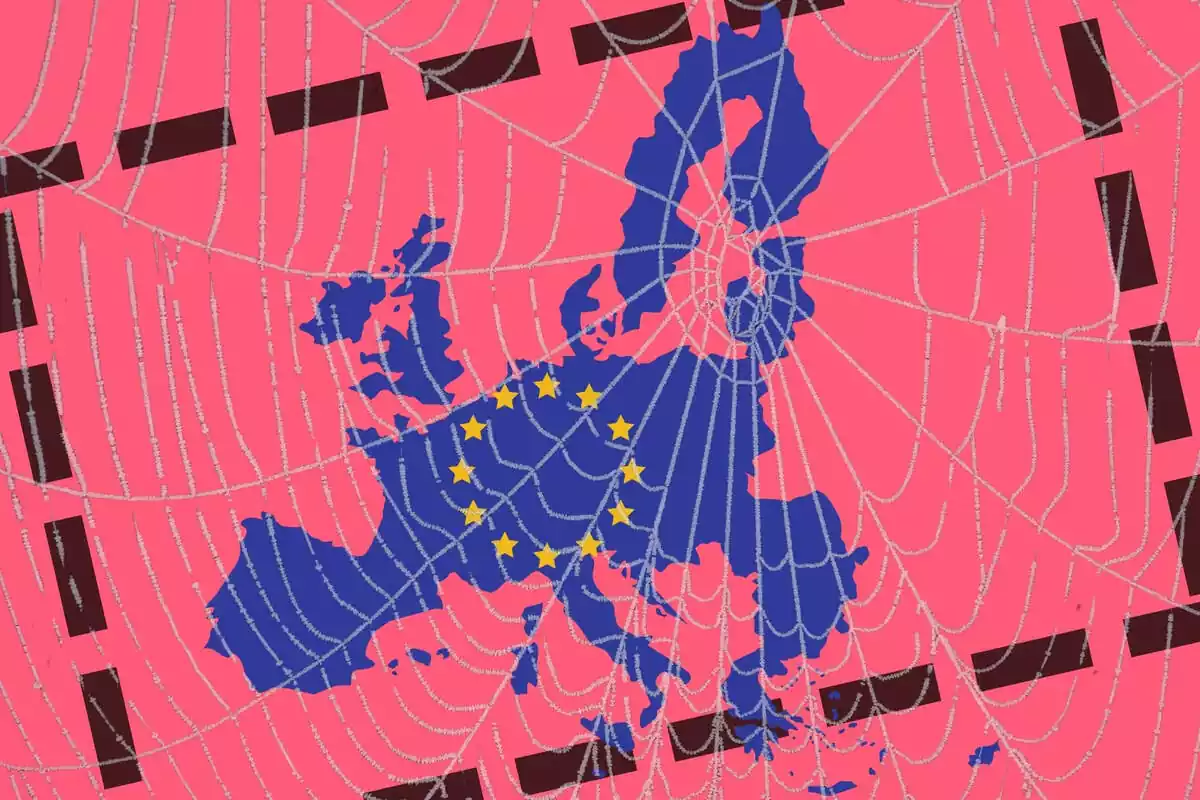 mapa de europa con una telaraña encima