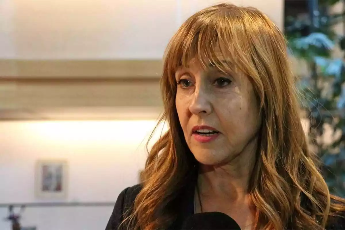 Primer plano de Teresa Giménez Barbat hablando con la prensa