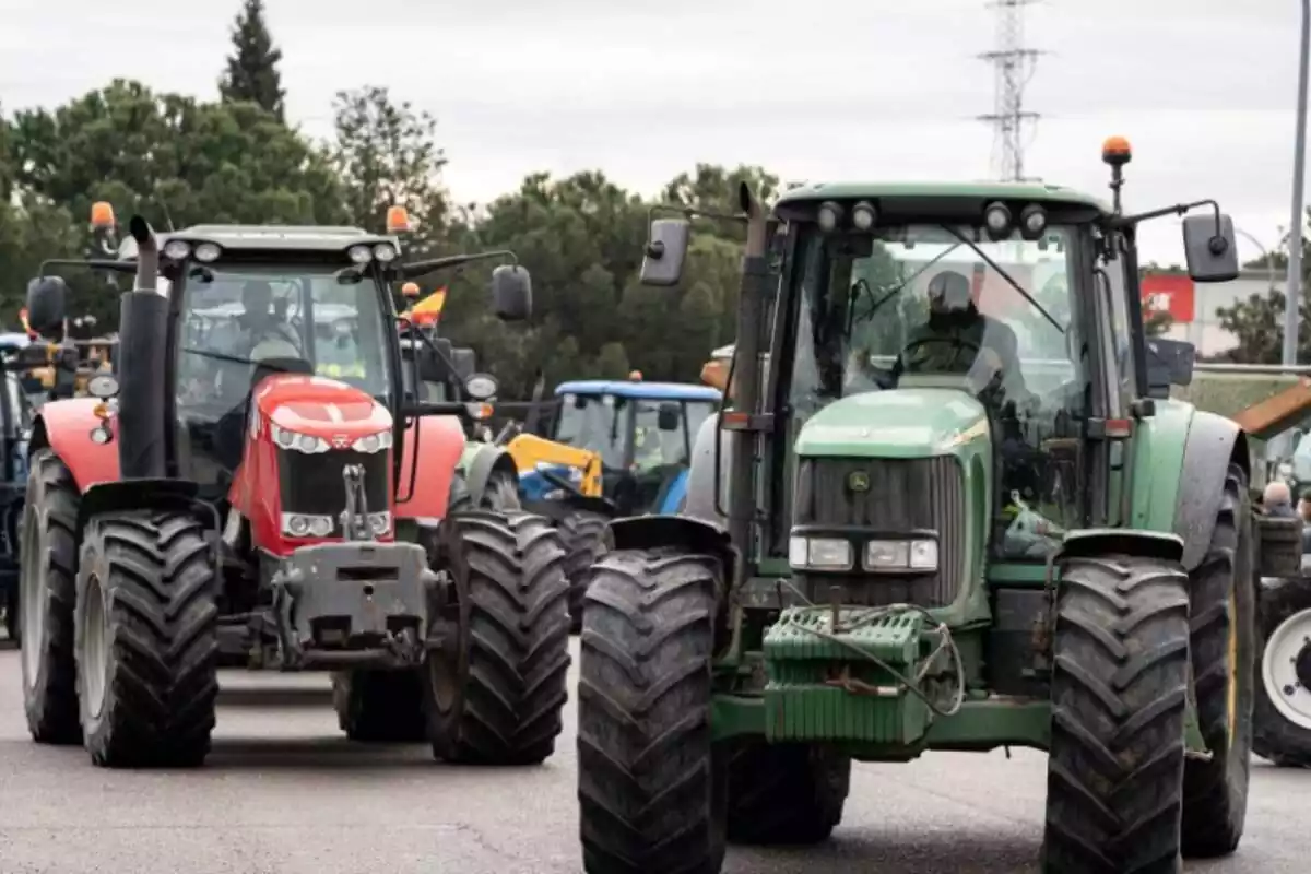 Varios tractores durante una manifestación en Illescas en la cuarta jornada de protestas de los ganaderos y agricultores, a 9 de febrero de 2024, en Illescas, Toledo