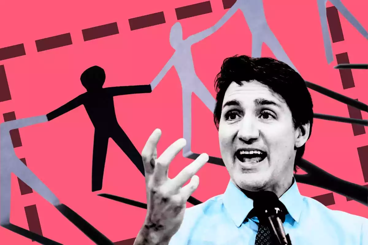 Imagen de Trudeau, primer ministro del Canadá, con unas figuras recortadas de papel